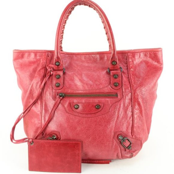 Balenciaga Red Sang Lambskin Leather S Sunday Tote 98ba52s - Picture 1 of 12